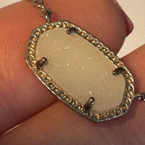 Kendra Scott Eliza White Drusy Pendant Necklace Silver Tone